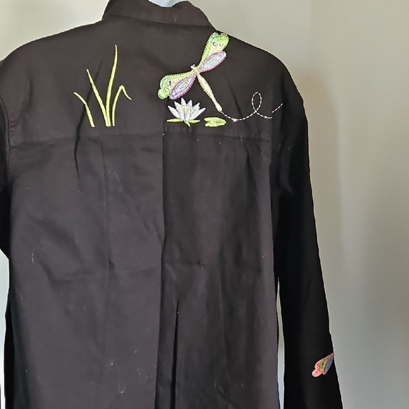 Quacker Factory Black Embroidered Dragonfly Jacket - Picture 2 of 4